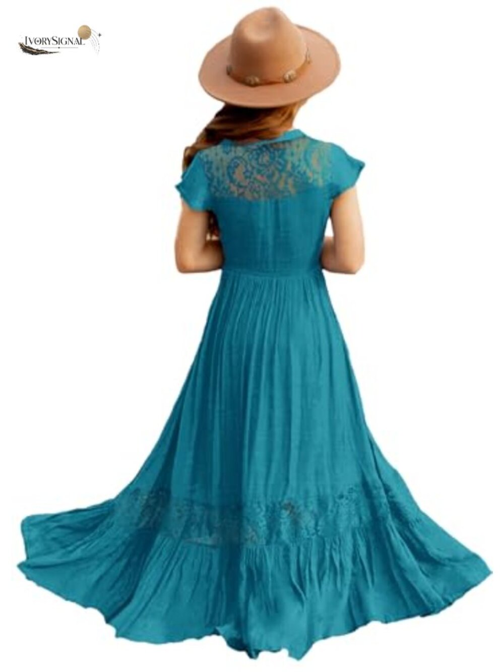 Girls Floral Lace Maxi Dress V-Neck High Waist Formal Wedding Party